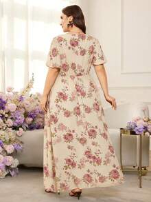 Modelyn Vestido Romántico de Gasa con Estampado Floral, Mangas Abullonadas, Corte A, Talla Grande, Primavera/Verano - Multicolor - Ver 2