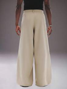 STYNVO 男士纯色斜插口袋休闲宽松裤 男士阔腿裤 超大码裤 高腰裤 宽松裤 卡其色阔腿裤 - 卡其色 - 查看 2