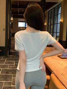 DAZY Women's Casual Solid Color Short Sleeve T-Shirt, Summer - White - View 2