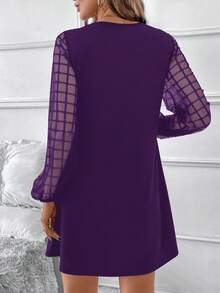 SHEIN Clasi 女士圆领网纱休闲派对迷你连衣裙 - 紫色 - 查看 2