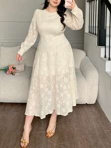 Dazy Plus Dehnbares, figurbetontes, elegantes Spitzen-Patchwork-Meerjungfrauenkleid, sexy Damenkleid in Große Größen für Frühling/Herbst-Dates, Apricot - Aprikosenfarben - Übersicht 8