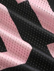 Tween Girls' Fashionable Street Style Loose V-Neck 01 Letter Print Black & Pink T-Shirt Top, Spring/Summer - Black - View 4