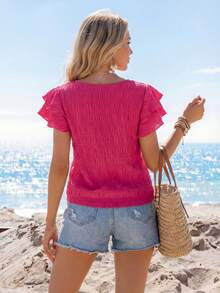 Sylviya Solid Butterfly Sleeve Blouse - Hot Pink - View 2