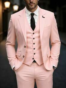 Manfinity AFTRDRK Men's Notched Collar Bird Embroidery Single-Breasted Long Sleeve Suit Jacket, Fashionable Commuter Outerwear - Pink - View 3