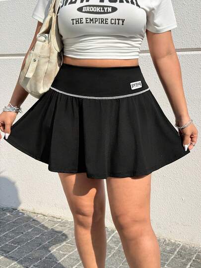 Muchica 大码女式字母贴布高腰休闲半身裙，春夏款