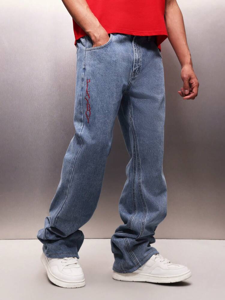 PLAYBOY X SUMWON Loose Fit Denim Jeans With Logo Embroidery