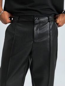 PAVTROS 男士黑色 PU 皮革长裤，宽松，印花，适合朋友聚会、另类风格、街头服饰、男士运动、慢跑、休闲直筒时尚长裤、黑色阔腿裤、黑色宽松裤、男士皮裤、正装裤、情人节、春夏、送给男友的礼物、狂欢节、复古风、街头服饰、派对、圣帕特里克节、外出等场合 - 黑色 - 查看 5