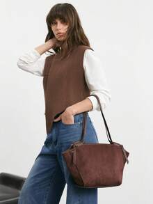 SHECARRY Women's Fashionable Versatile Shoulder Bag, Suitable For Daily Commute, Travel, Shopping, And Strolling - Coffee - View 7