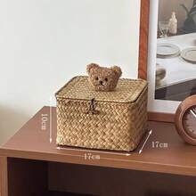 Joivida 1Pc/2Pcs Japanese Handwoven Seagrass Storage Basket With Lid, Home Desktop Cosmetic Sundry Organizer - Multicolor - View 4
