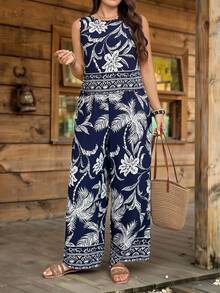 SHEIN LUNE Conjunto informal de top y pantalones de talla grande - Azul Marino - Ver 3
