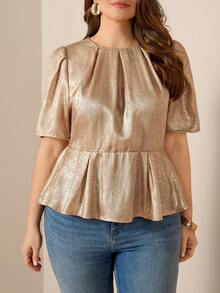 Comfylo Blouse à volants de luxe avec taille cintrée, convenant pour les déplacements, les sorties, les fêtes de carnaval et la Saint-Valentin. Tailles plus - Doré - Voir 4