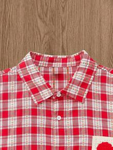 SWAVVY 男士休闲度假风心形针织格子印花宽松衬衫，夏季 - 紅色 - 查看 7