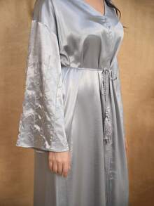 DAZY Women's Embroidered Loose Long Robe Dress - Grey - View 5