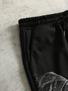 ROMWE MEN Men's Gothic Letter Print Drawstring Waist Jogger Pants - Black - View 5