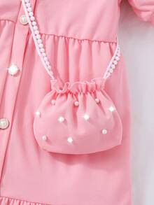 SHEIN Váy Cardigan tay bồng cổ tròn màu trơn mùa hè có túi cho bé gái tuổi teen - Hồng - Xem 8