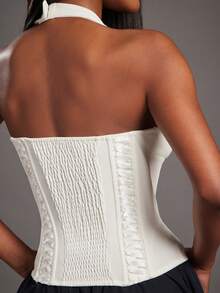NYA SZN Women White Summer Seksi Chic Club Night Halter Plunge Neck Fitted Corset Lace Detail Zipper Festive Holiday Christmas NYE New Years Eve Y2K Party - White - View 7
