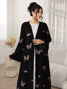 Al Najma Romantic Butterfly Print Open Front Flare Sleeve Dress, Spring/Summer - Multicolor - View 6