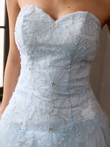 MOTF Soiréza CONTRAST LACE MESH TUBE COCKTAIL DRESS - Blue - View 2