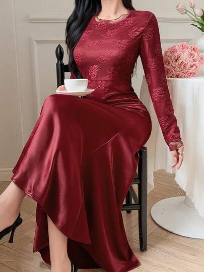 DAZY Vestido largo elegante para mujer, adecuado para primavera/verano, Día de San Valentín, boda, fiesta, ocasión formal, ajuste delgado, uso diario