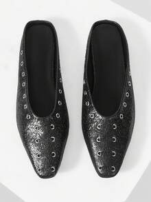 Mnmlis Giày bít mũi kiểu Anh cổ điển dành cho nữ, mẫu thời trang mới mùa xuân/hè, giày bệt màu đen đa năng, thích hợp mang ngoài trời, dịp Giáng sinh. - Than chì đen - Xem 2