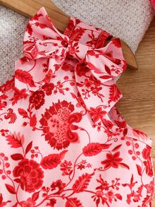 Emery Rose Kids 少女碎花无袖荷叶边休闲连衣裙 - 玫紅色 - 查看 6