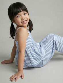 Maija Kids 女童蓝白条纹编织吊带背心和裤子休闲可爱套装 - 藍白色 - 查看 10