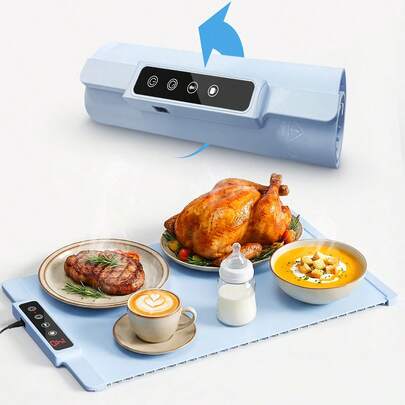 Teckwe Thớt điện giữ nhiệt, khay hâm nóng thức ăn | Thảm hâm nóng thức ăn có lớp đệm chịu nhiệt, làm nóng nhanh 10 giây, kích thước 24x15 inch, 5 mức nhiệt độ, hẹn giờ 4 phút, khóa trẻ em, dụng cụ hâm nóng thức ăn cho tiệc buffet - Phích cắm EU