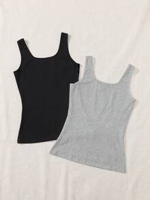 SHEIN EZwear 夏季两件套圆领修身打底背心女式背心女式吊带衫女式马甲衫夏季基础款上衣女式背心基本款上衣女式马甲衫女式吊带衫夏季批发服装女式上衣夏季女式棉质上衣 - 彩色 - 查看 2