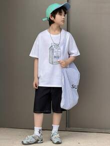 DAZY 男童奶牛印花圆领宽松休闲短袖T恤 - 白色 - 查看 3