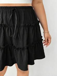 Shapeblank 大码女装春夏时尚休闲运动宽松舒适日常百搭黑色荷叶边中长裙，可搭配短裤，女式下装，夏季长裤，曲线可爱服装，裙子，外出穿搭 - 黑色 - 查看 6