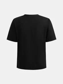 SHEIN Teen Girl Casual Studded Round Neck Short Sleeve Top - Black - View 2