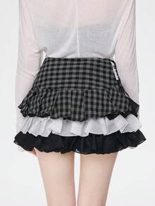 ROMWE Anime 1件 Y2K Baddie Kawaii Sweet Retro Plaid Pop Art Polka Dot Wing Note Mass Produced Lace Up Waist Accessor, Suitable For College, Shopping, Concerts, Et. - 黑色 - 查看 6