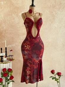 Soleia 女士时尚性感深V荷叶边连衣裙 - 彩色 - 查看 4