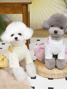 PETSIN 狗狗服装、猫咪服装、动物裙装、宠物春夏新品系列、幼犬连衣裙、公主风百搭连衣裙、条纹印花、小型动物服装、清凉防晒霜 - 彩色 - 查看 6