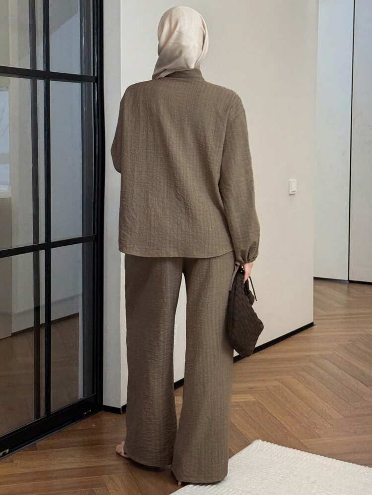 Women's Elegant Tie-Neck Top And Casual Pants 2 Pieces Set, Summer