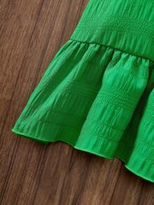 Tween Girls' Spring/Summer Vacation Beach Tropical 3D Bow Round Neck Sleeveless Ruffle Cap Sleeve Sweet Spring Style Mid-Length Dress - Green - View 3