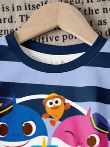 BABY SHARK X SHEIN 男童卡通印花短袖T恤套装 - 白色 - 查看 5