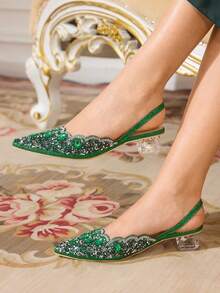 CUCCOO TILAWA Women's Shoes Are Fashionable And Elegant, Crystal And Rhinestone Pointed Laser Lace Green Women's High-Heeled Shoes, Suitable For Banquets, Parties And Other Occasions - Green - View 5