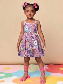 Travachic KIDS Đầm chiffon họa tiết hoa nhí lưng hở bằng vải lanh dành cho bé gái - Màu be - Xem 6