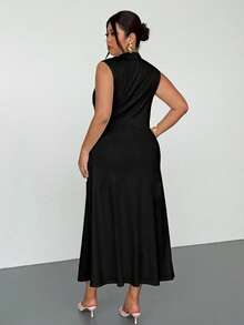 Firerie Plus Size Ruched Hem Sleeveless Elastic Ruched Dress, Elegant Romantic For Dates, Tea Parties, Graduations, Commuting, Spring/Summer - Black - View 2