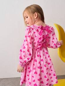 Maija Kids 女童梭织印花圆领长袖可爱休闲连衣裙 - 粉色 - 查看 1