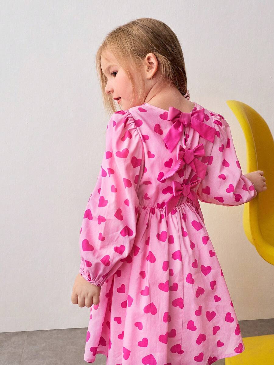 Maija Kids 女童梭织印花圆领长袖可爱休闲连衣裙 - 粉色 - 查看 1