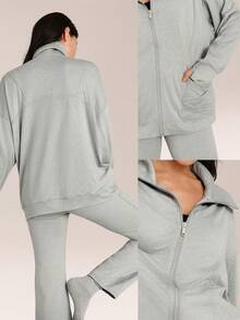 GLOWMODE CloudKnit Lift Off 宽松版型，侧缝口袋，弹性袖口，拉链前襟夹克，日常休闲街头服饰 - 灰色 - 查看 7