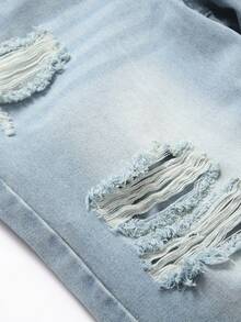 Manfinity Denimwave Men's Streetwear Distressed Wide Leg Capri Denim Shorts - Light Wash - View 4