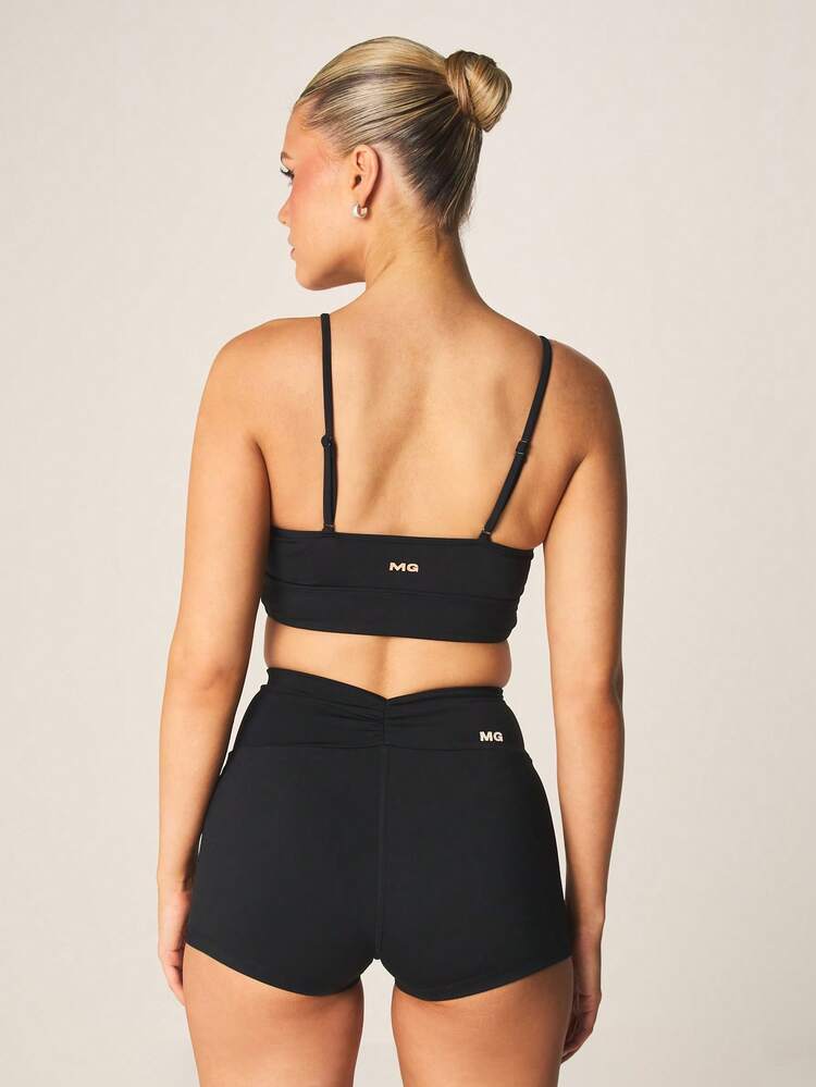 MISSGUIDED Ruched Detail Sports Bra With V Neckline And Adjustable Straps Front Lace Up Design Cropped Athletic Top For Active Wear Fitness Training Yoga Workout