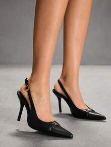 CUCCOO SZL 女士深红色时尚经典简约搭扣通勤办公休闲细高跟鞋 - 黑色 - 查看 6