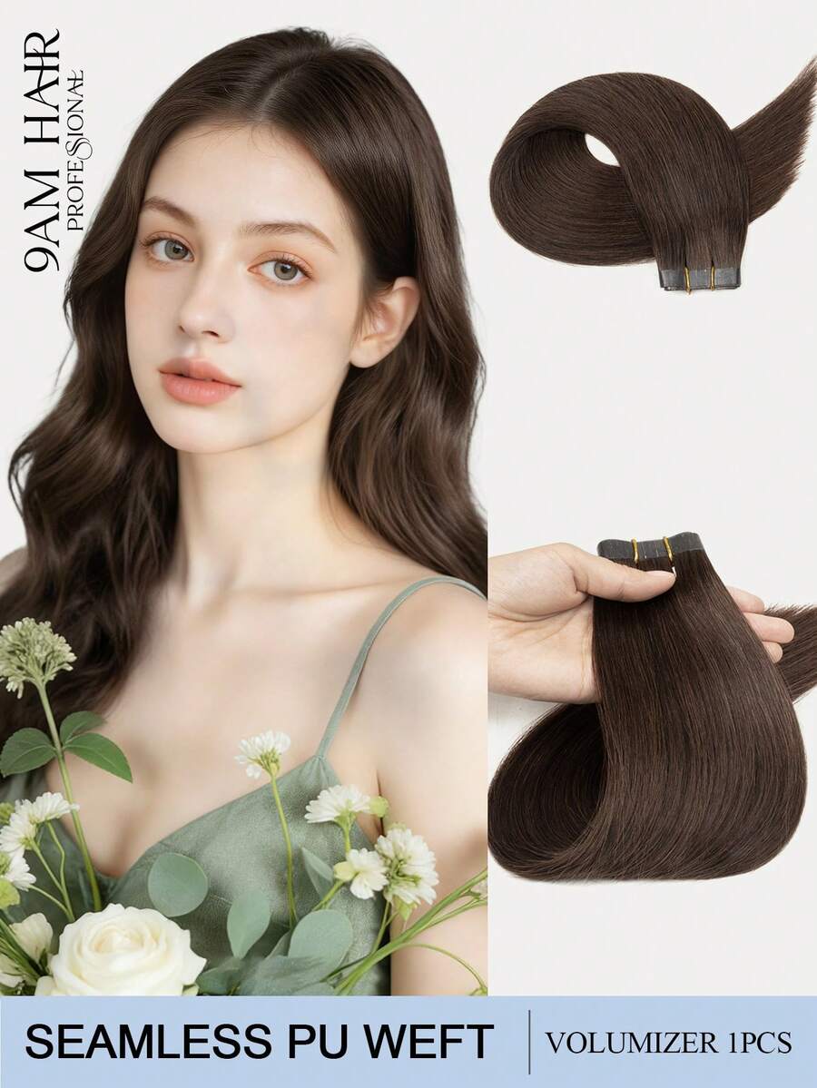 PU胶带接发片，真人发，无胶胶带式接发，无缝PU贴面接发片，40-50克，适合细软发质，预封缝合夹、胶带、缝合式微型连接环 - S02 - 查看 1