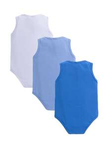 SHEIN Playful Pals 3件套男婴纯色简约无袖连体衣套装 - 彩色 - 查看 2