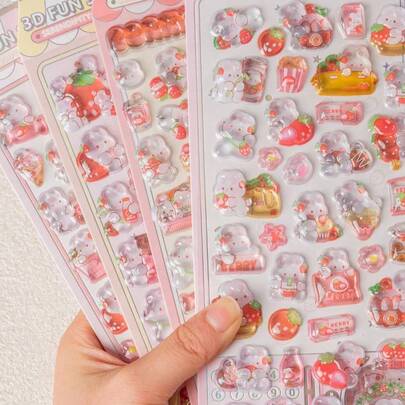 POKOJA LAND 这些防水贴纸以可爱的粉色兔子为主题，采用凸起的透明动物图案。它们非常适合装饰您的智能手机壳或笔记本电脑。