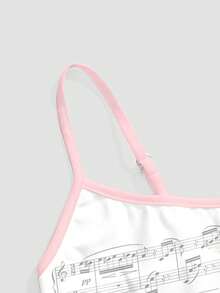 ROMWE Kawaii 可爱猫咪爱心音符钢琴印花吊带背心，少女优雅 - 白色 - 查看 4